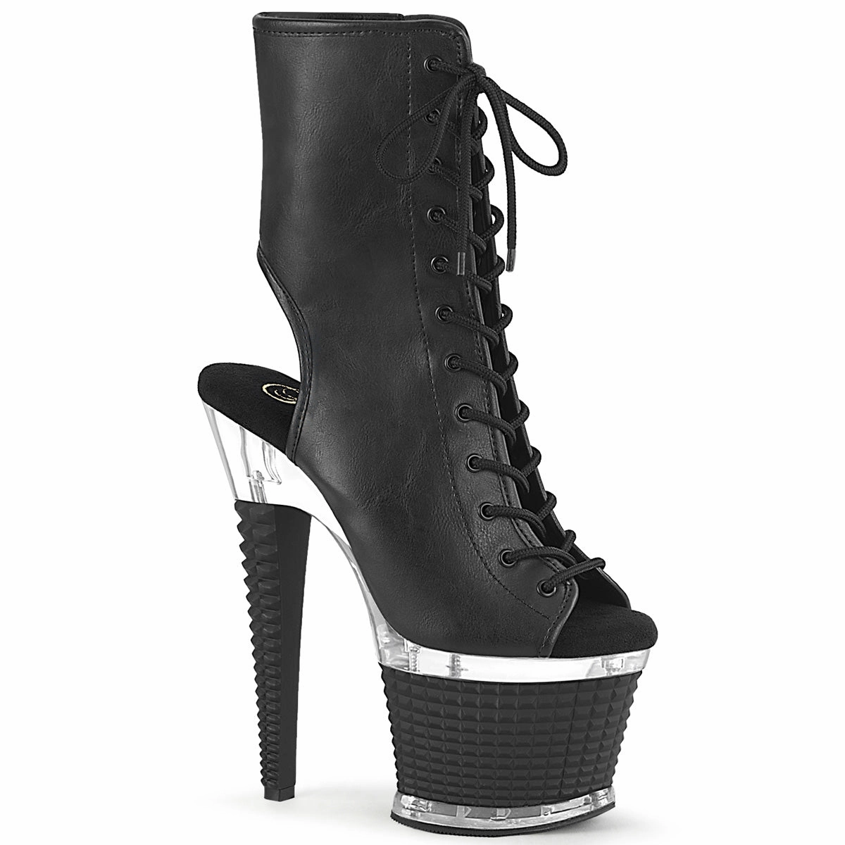 7 Inch Heel SPECTATOR-1016 Black Pu Ankle Boots With Built In Socks