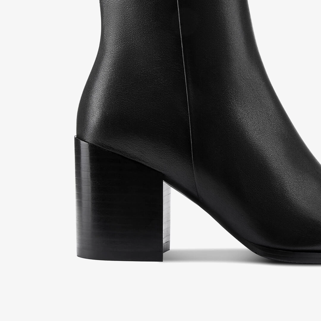 *BELGO - black chunky heel ankle boot Faux Fur Trim Ankle Boots