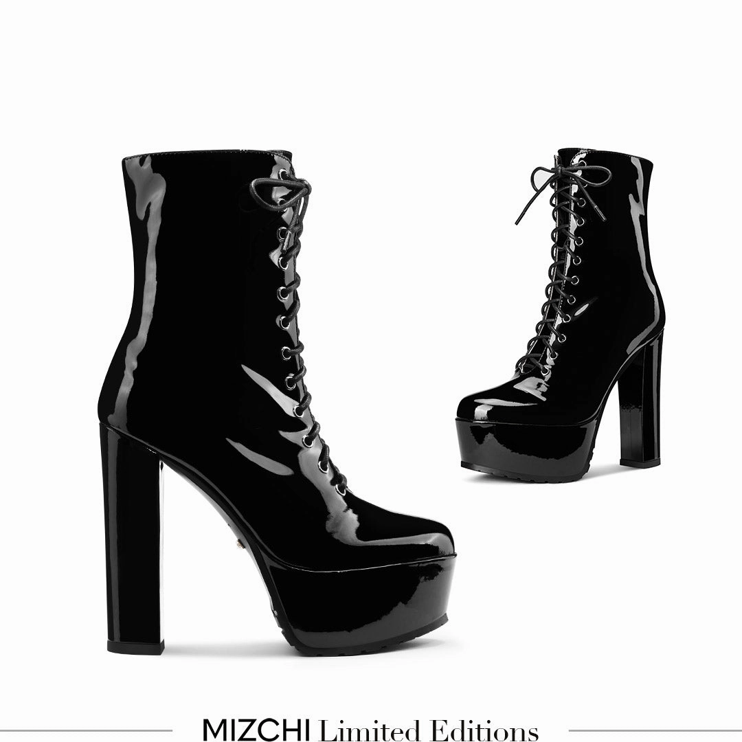 Lace Up Leather High Heel Ankle Boots *CEDAR - super high platform half boots