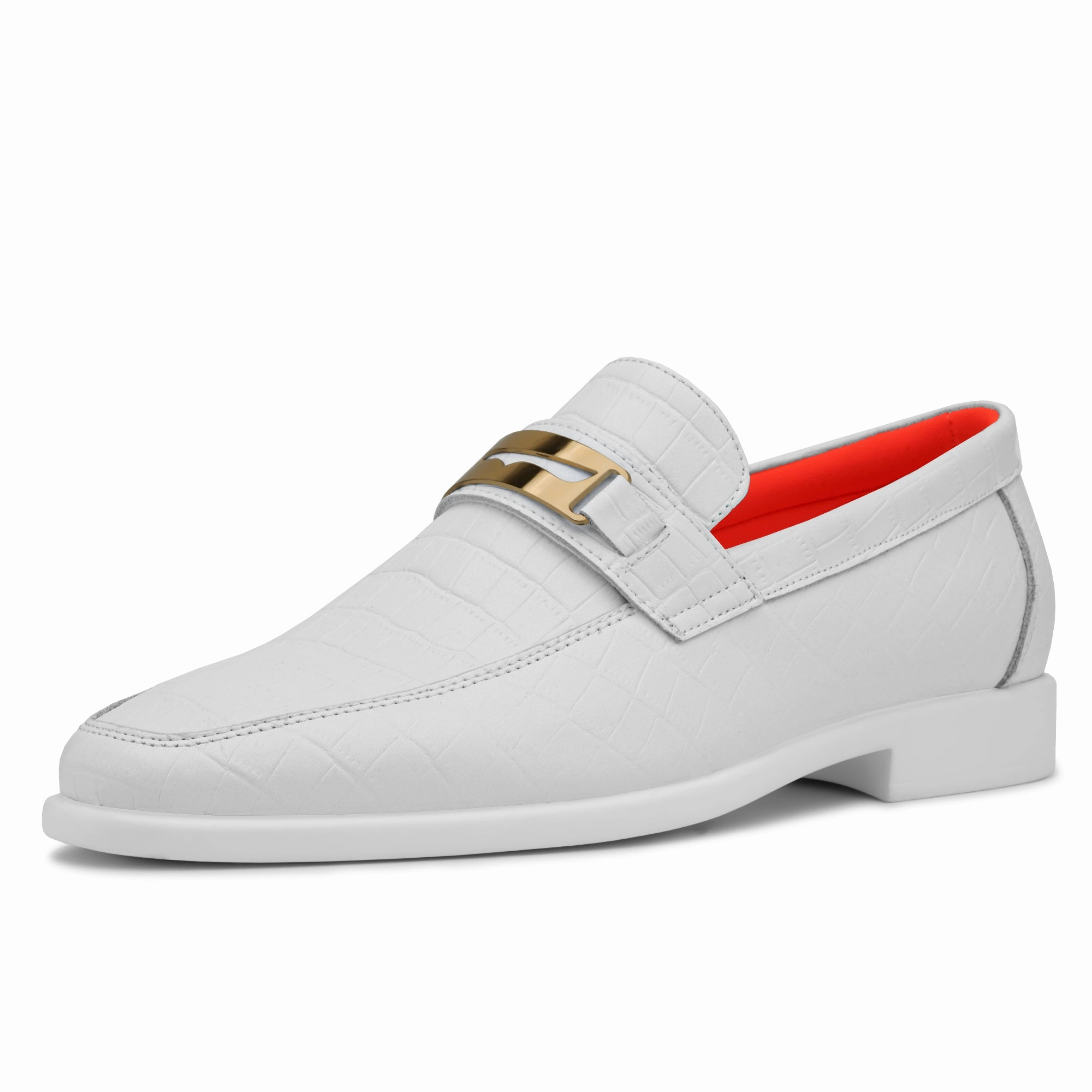 Horsebit Driving Loafers Tayno The Caprio Croc Leather Loafer White With Gold Buckle