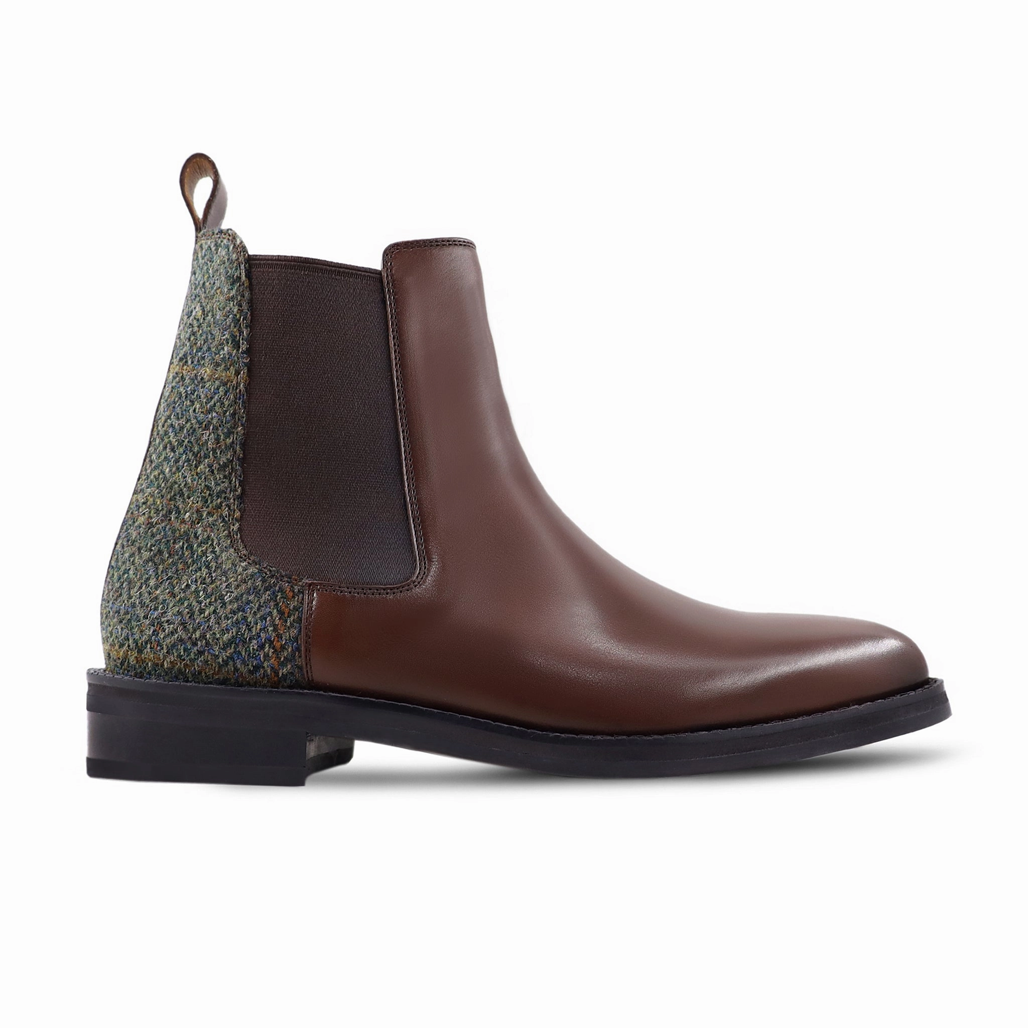 Classic Leather Chelsea Boots Aidon - Men's Brown Calf Leather and Harris Tweed Chelsea Boot