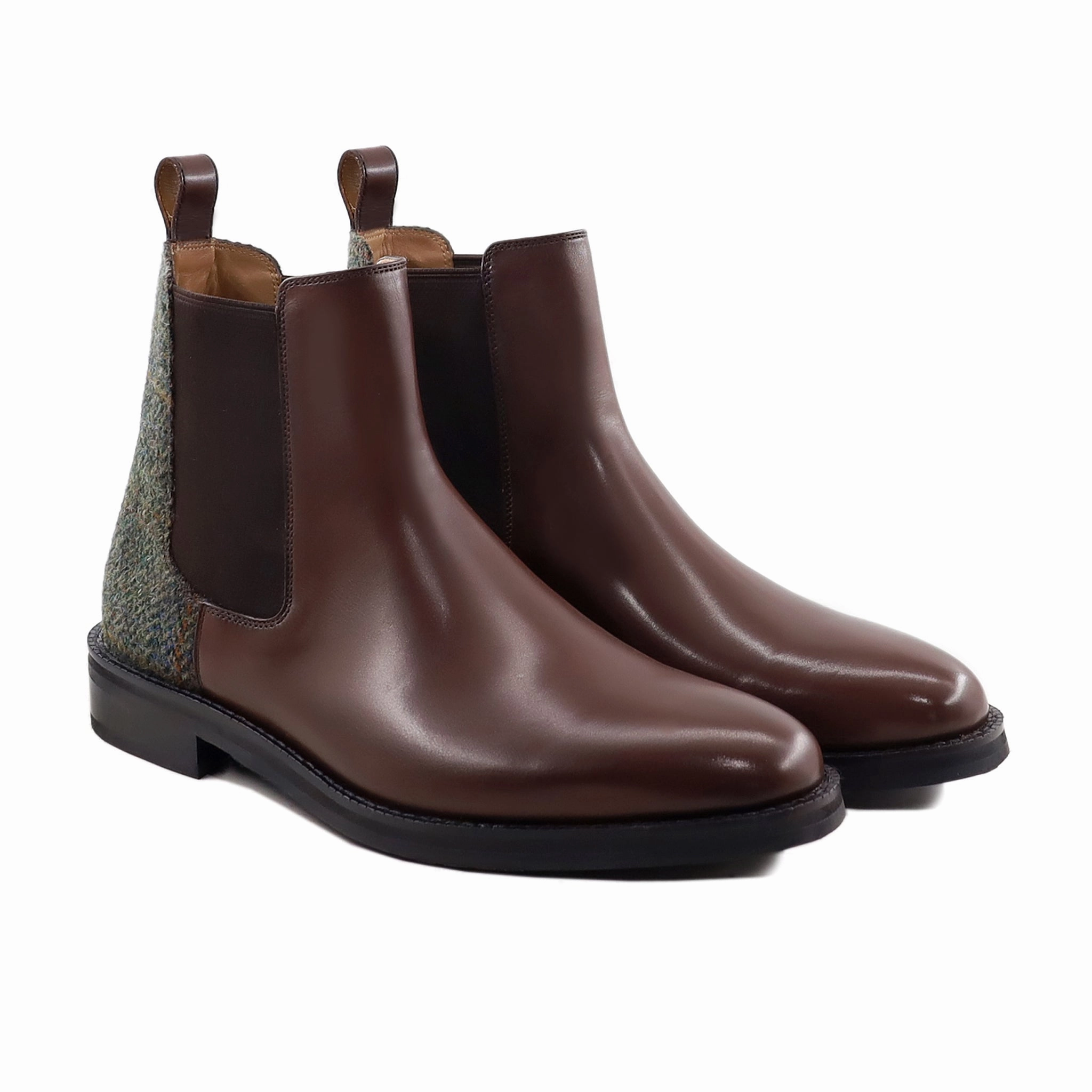 Aidon - Men's Brown Calf Leather and Harris Tweed Chelsea Boot Chelsea Boots With Pencil Skirt