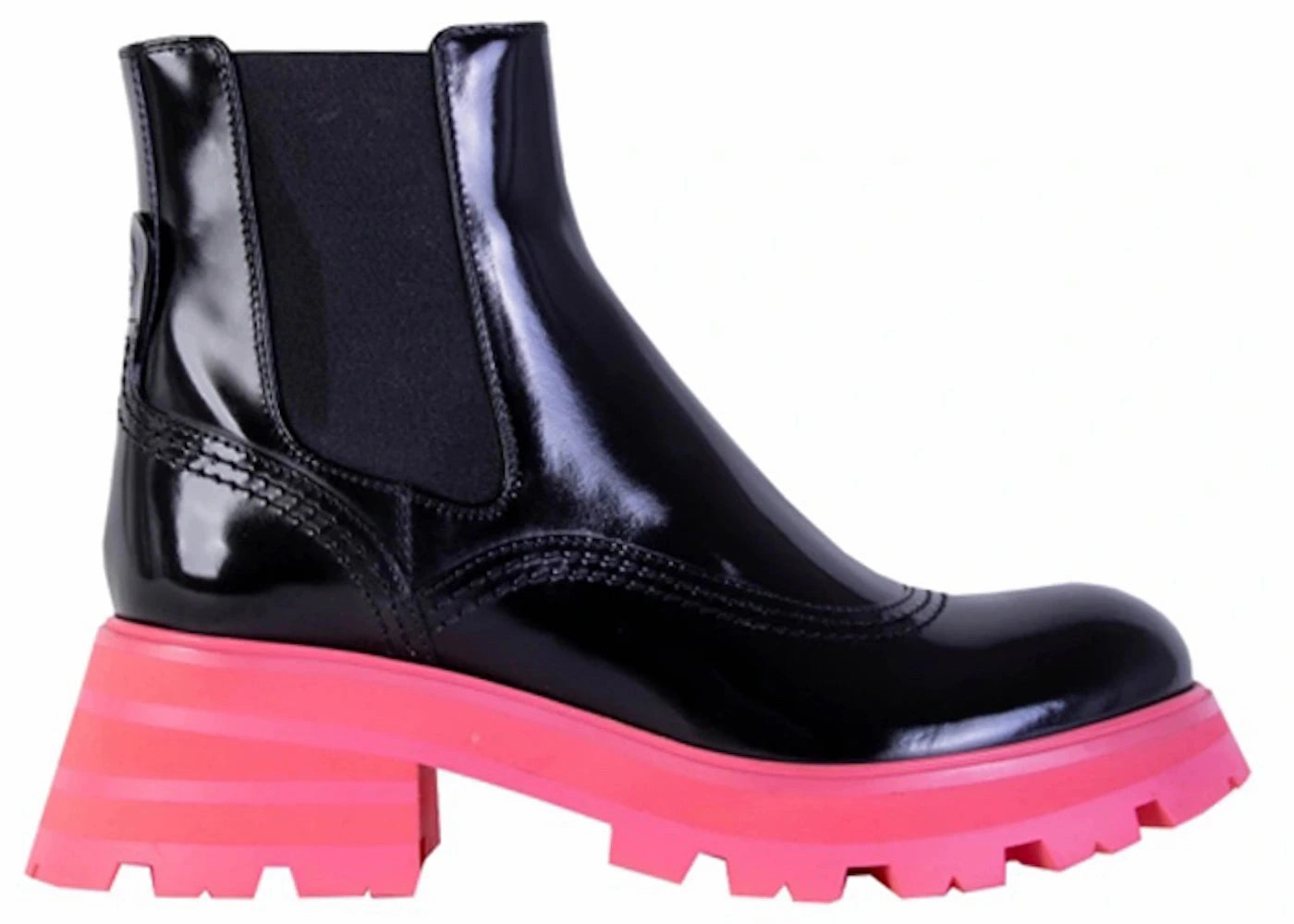 Alexander Mcqueen Wander Chelsea Boots Black Pink (Women'S) Chunky Sole Calf High Chelsea Boots