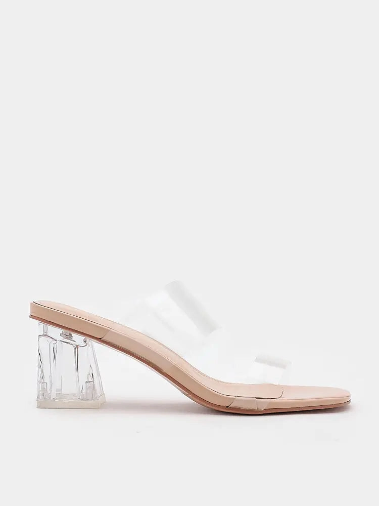 Alexandra Neutral Clear Strap Heels Banana High Heels