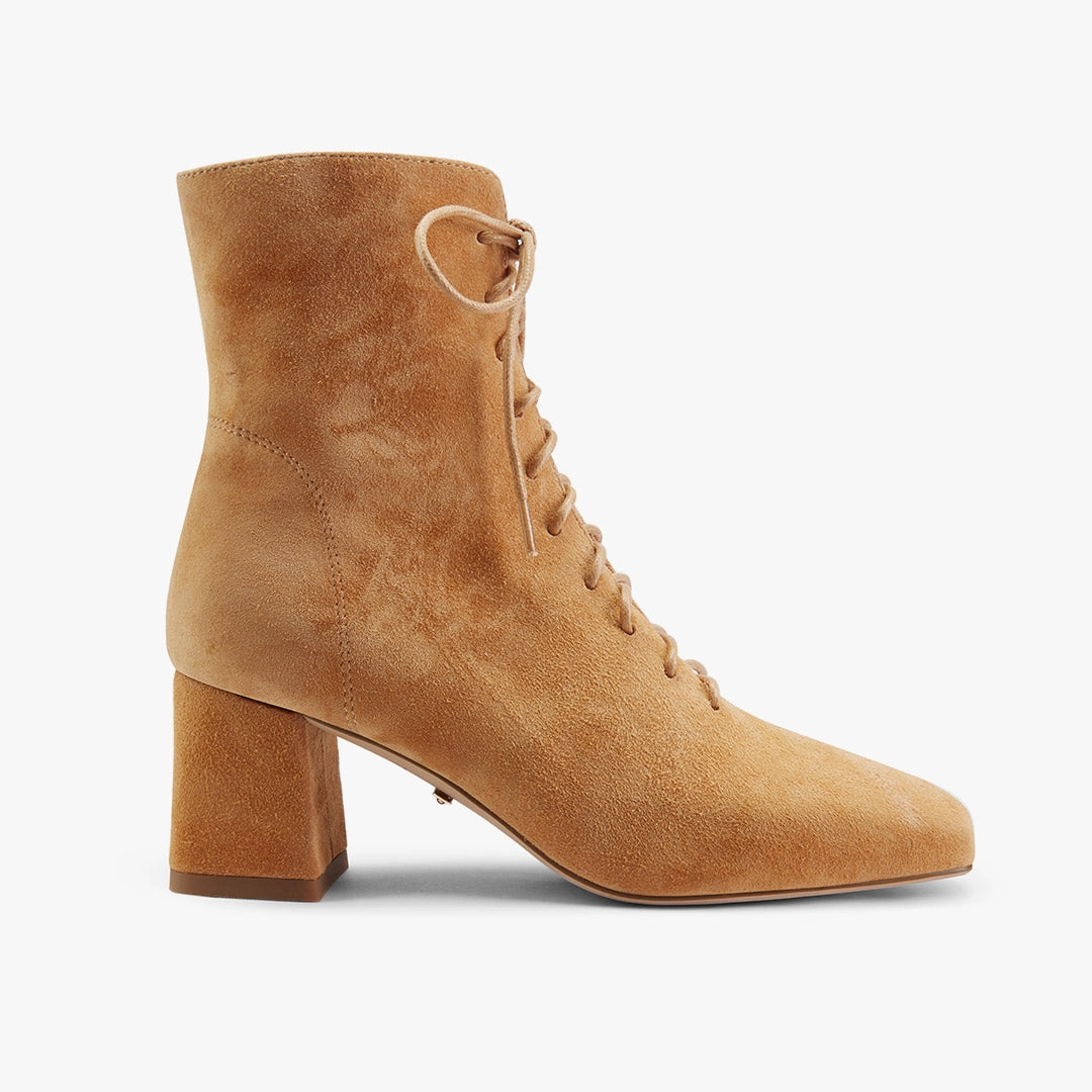 Low Taupe Ankle Boots *MILO BEIGE- suede lace up bootie