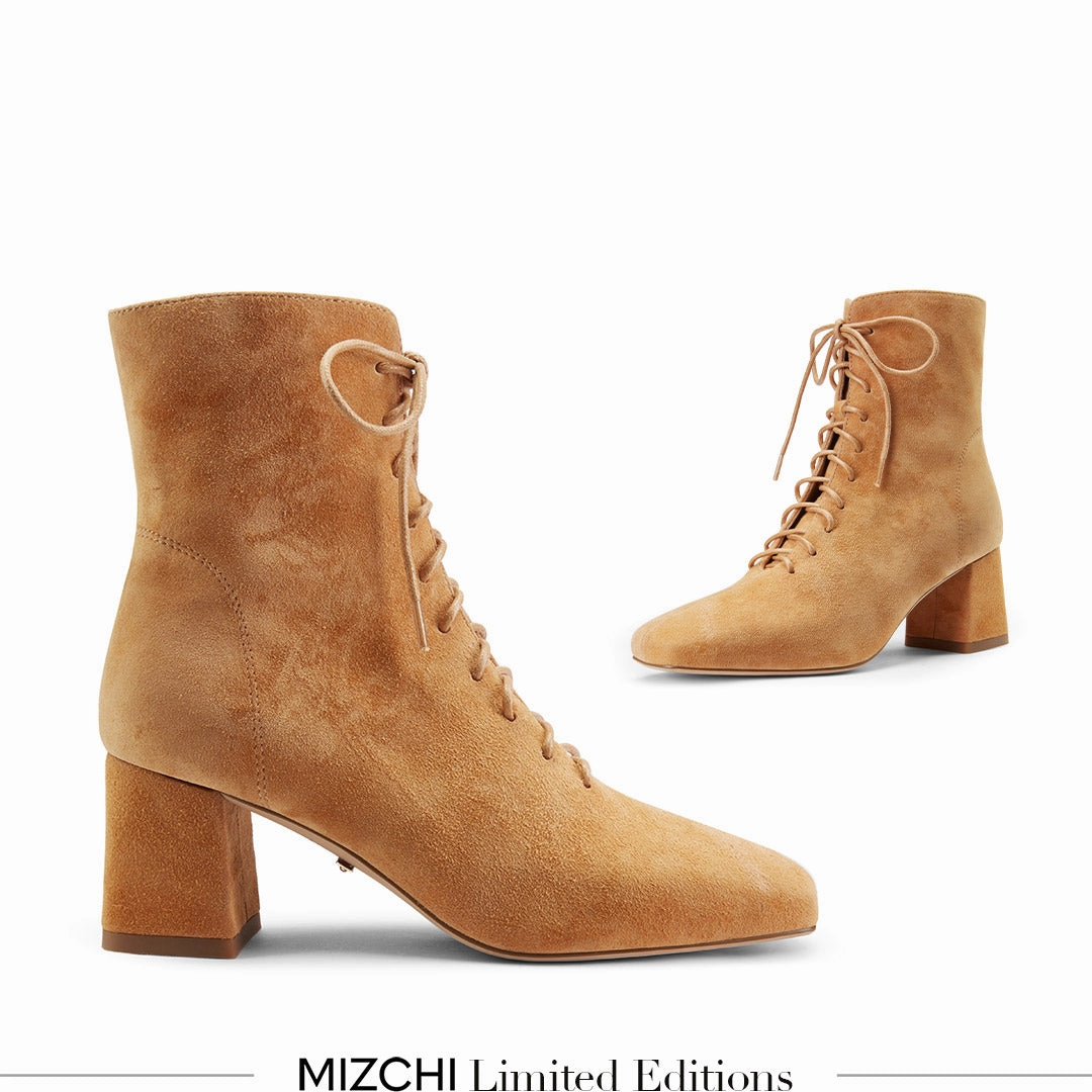 Transparent Heel Ankle Boots *MILO BEIGE- suede lace up bootie