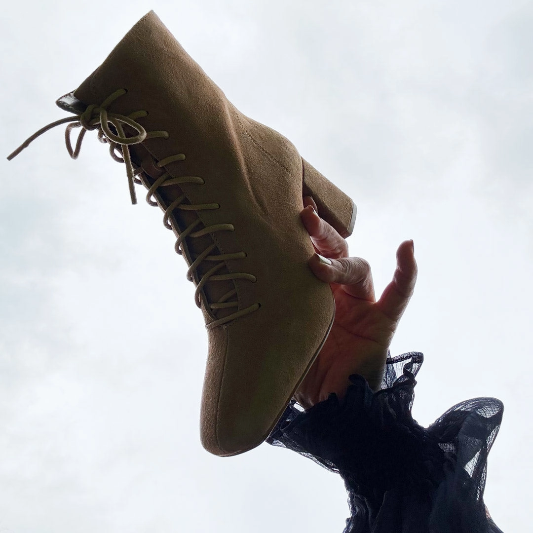 *MILO BEIGE- suede lace up bootie Wide Fit Wedg