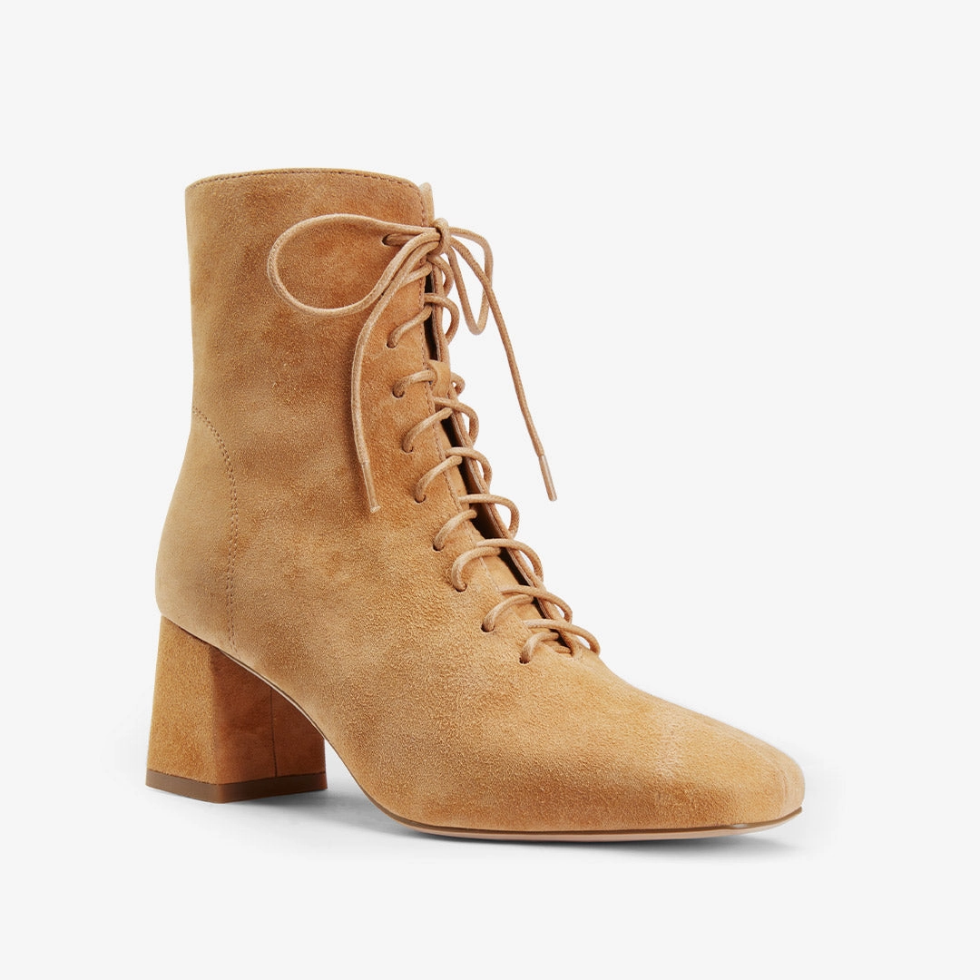 *MILO BEIGE- suede lace up bootie Comfortable Flat Ankle Boots