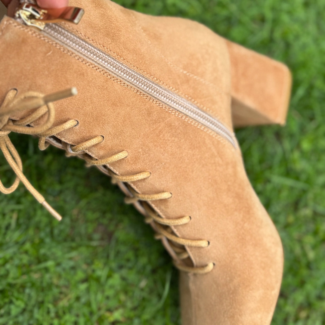 *MILO BEIGE- suede lace up bootie Fringe Ankle Boots Suede
