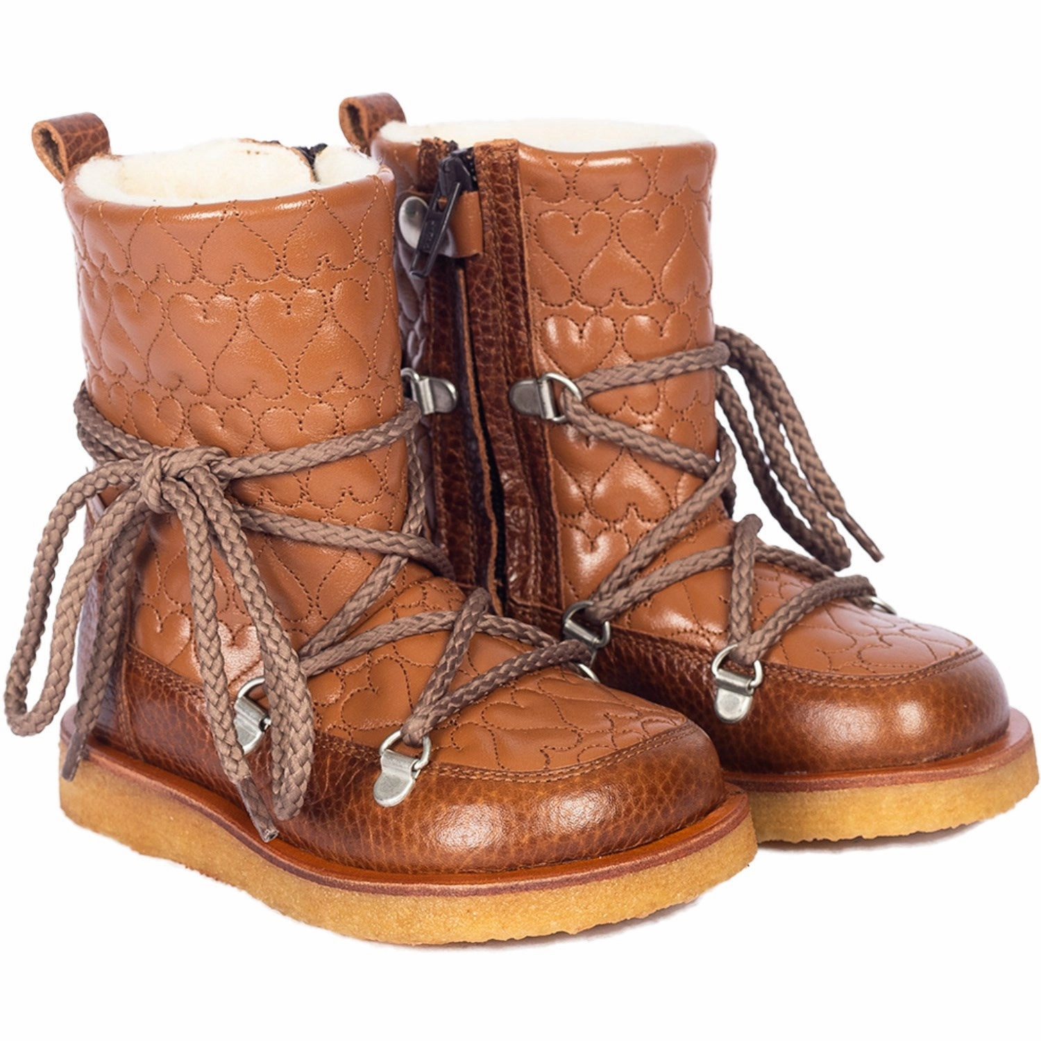 Angulus Cognac/Cognac Tex boot with hearts, laces and zipper Elasticated Knee Boots