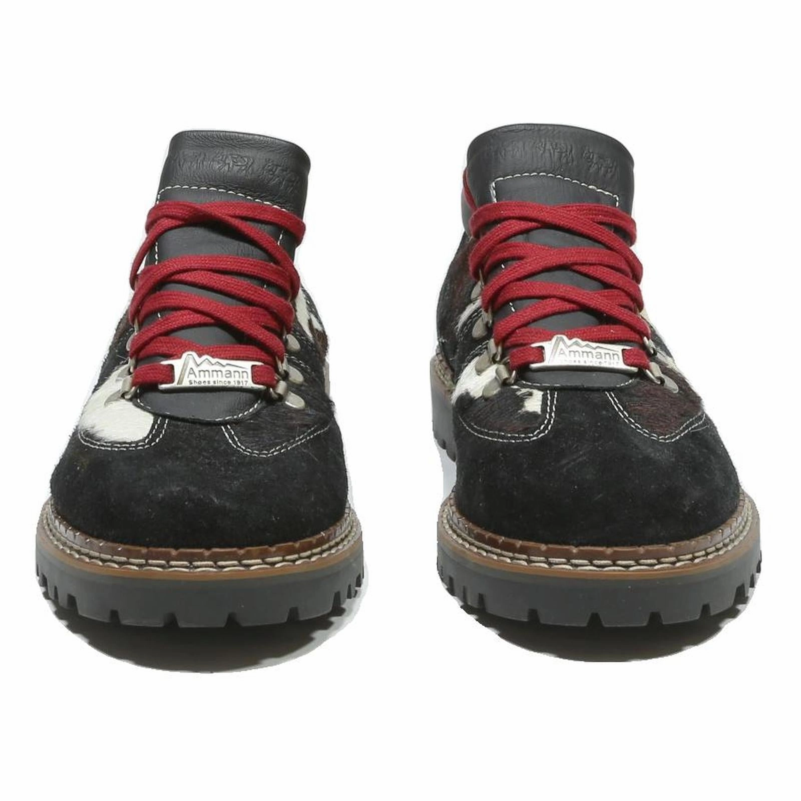 Snow Hiking Boots AMMANN Mens Black & White Leather Hiking Boots UK 8 Red Laces Outdoor Sturdy