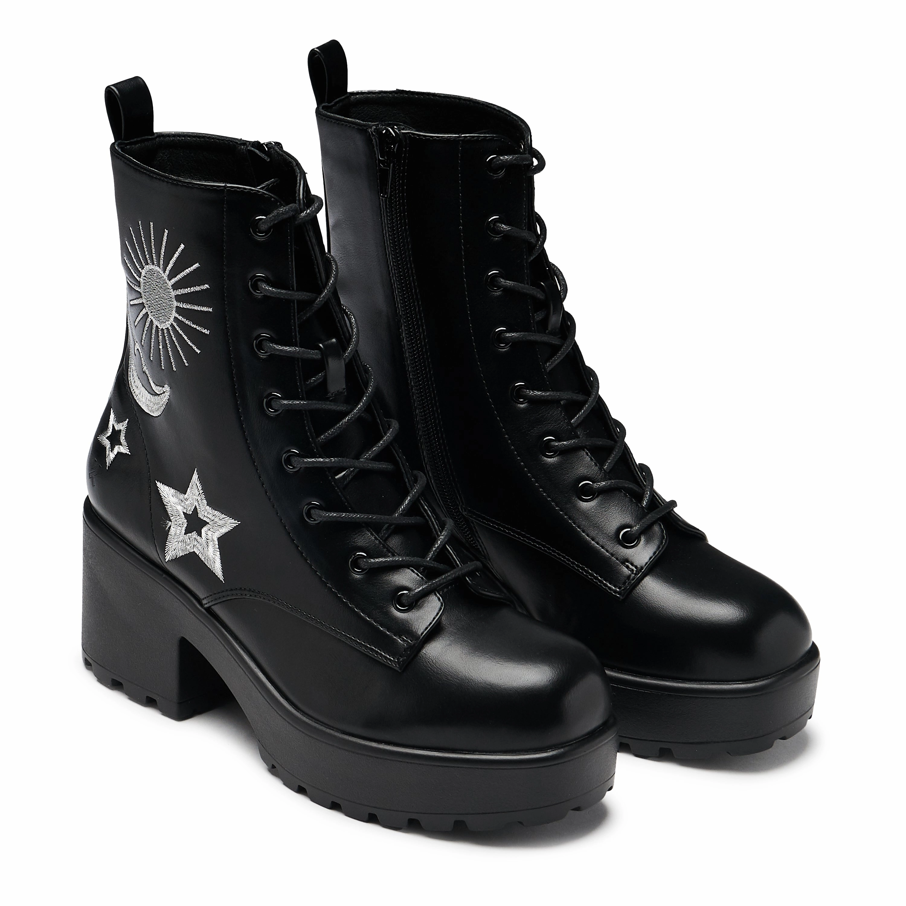 Drew Shoes Mary Jane Astro Silver Star & Moon Chunky Boots