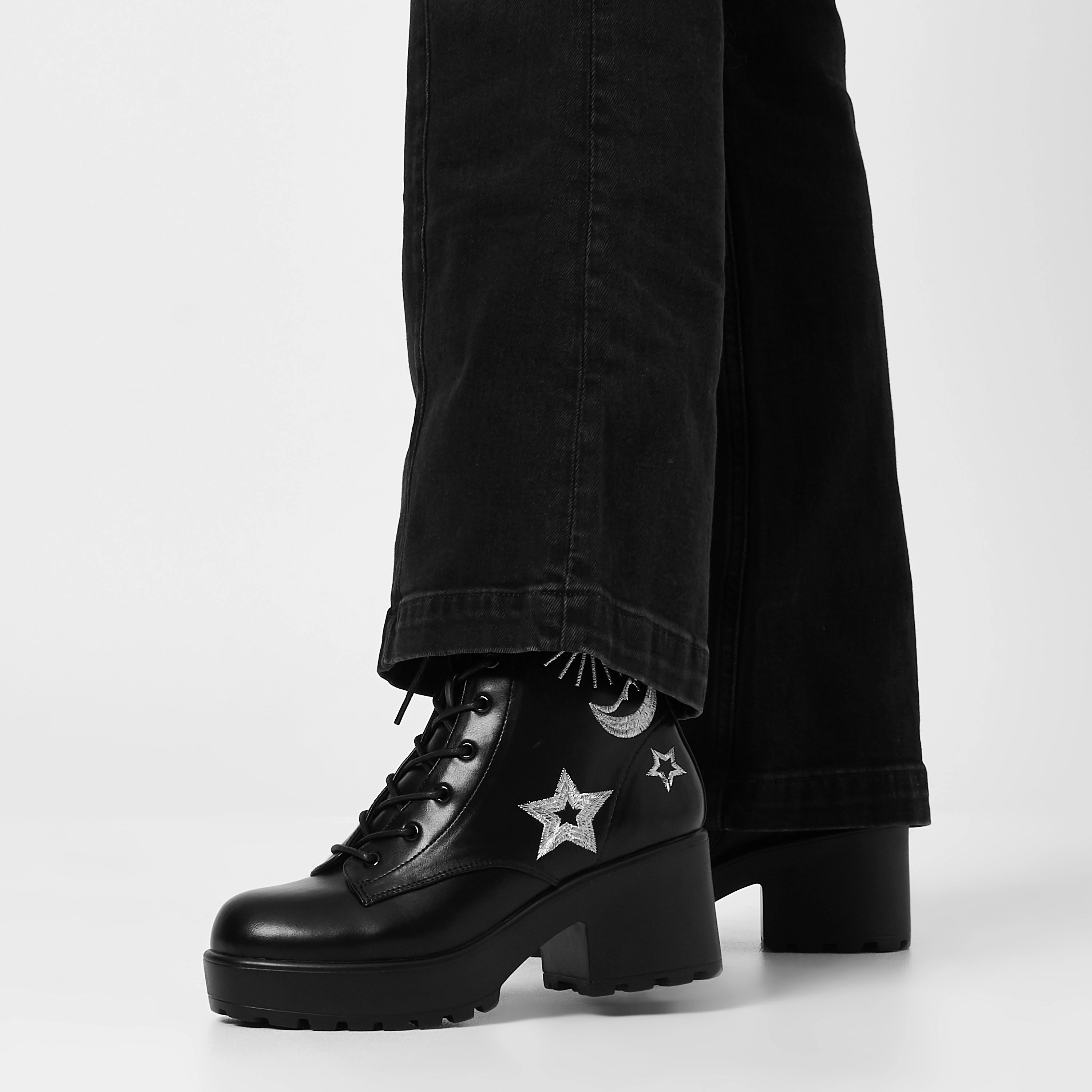 Naot Mary Jane Shoes Astro Silver Star & Moon Chunky Boots