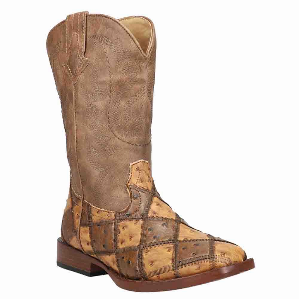 No Heel Combat Boots Bird Blocks Ostrich Square Toe Cowboy Boots (Big Kid)