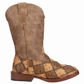 Muck Co Boots Bird Blocks Ostrich Square Toe Cowboy Boots (Big Kid)