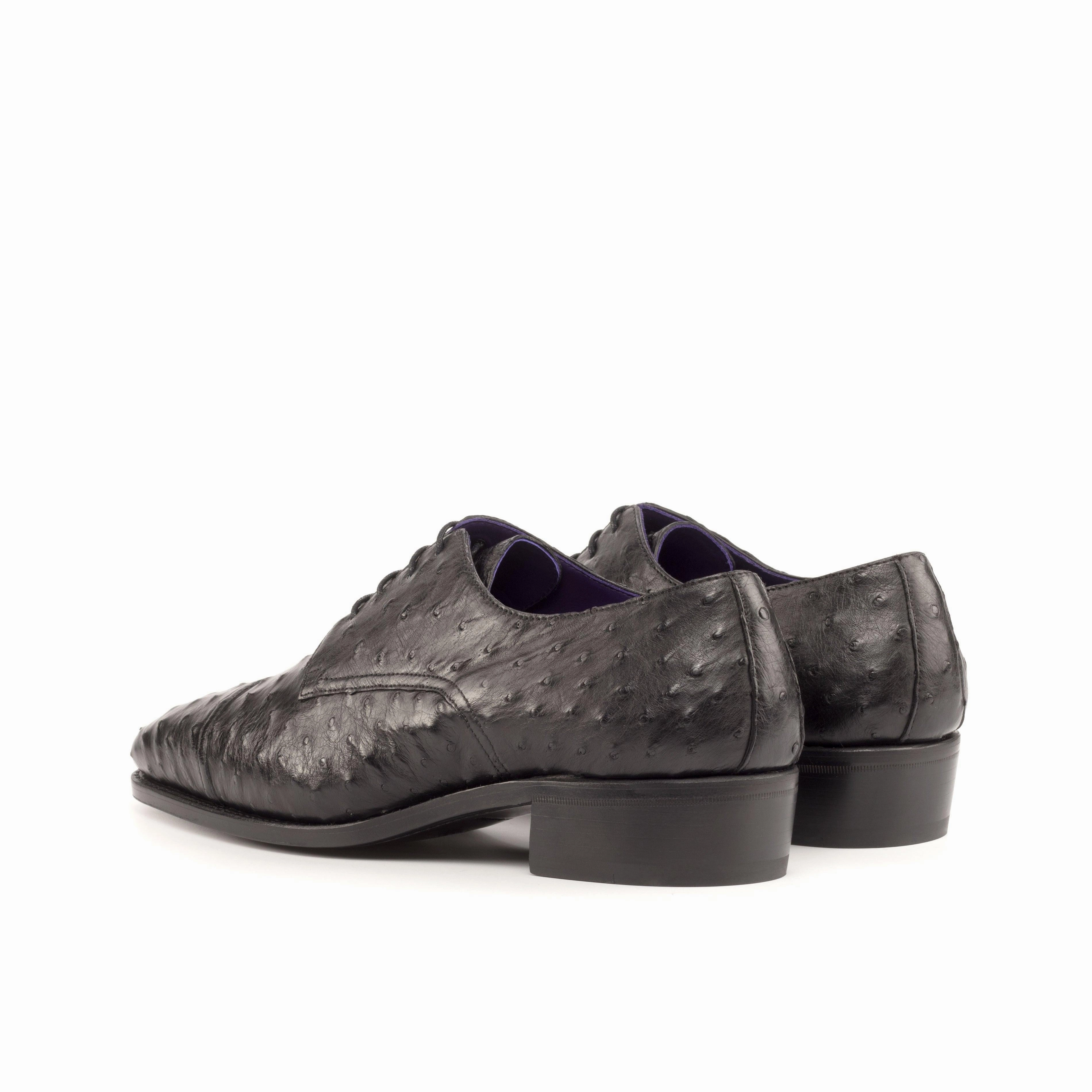 Heeled Derby Shoes Black Ostrich Derby Shoes