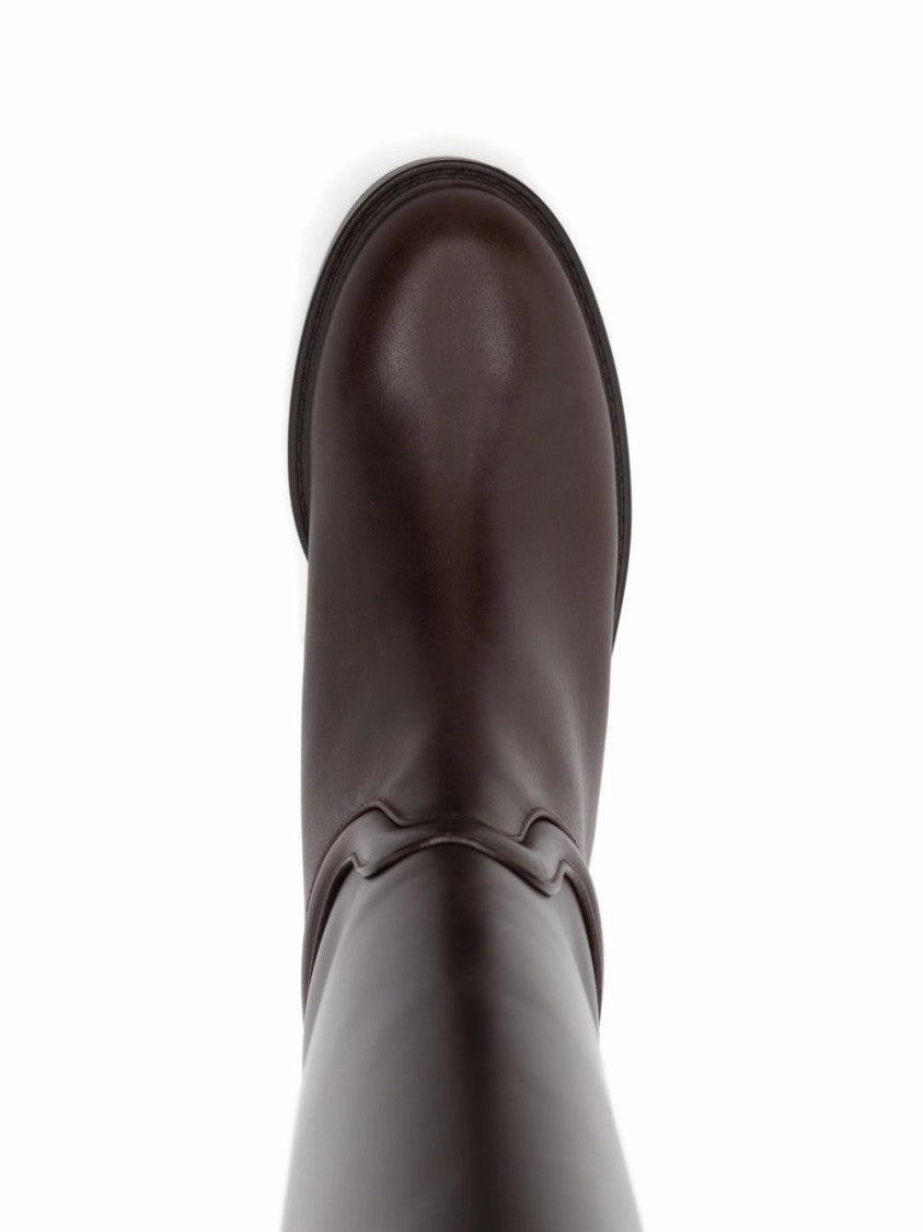 Flared Heel Chelsea Boots Beige Vitello Leather Ankle Boots