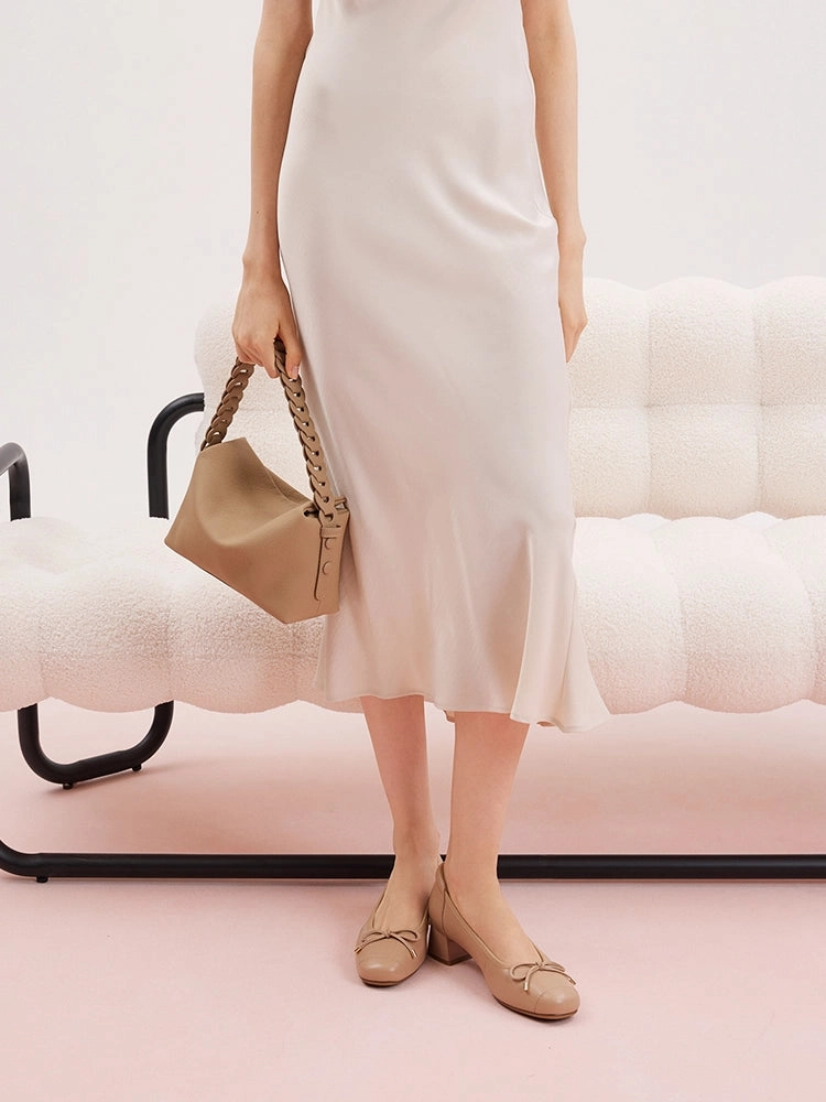 [SALE]Fiona Bow Low Block Heels High Heel Trample