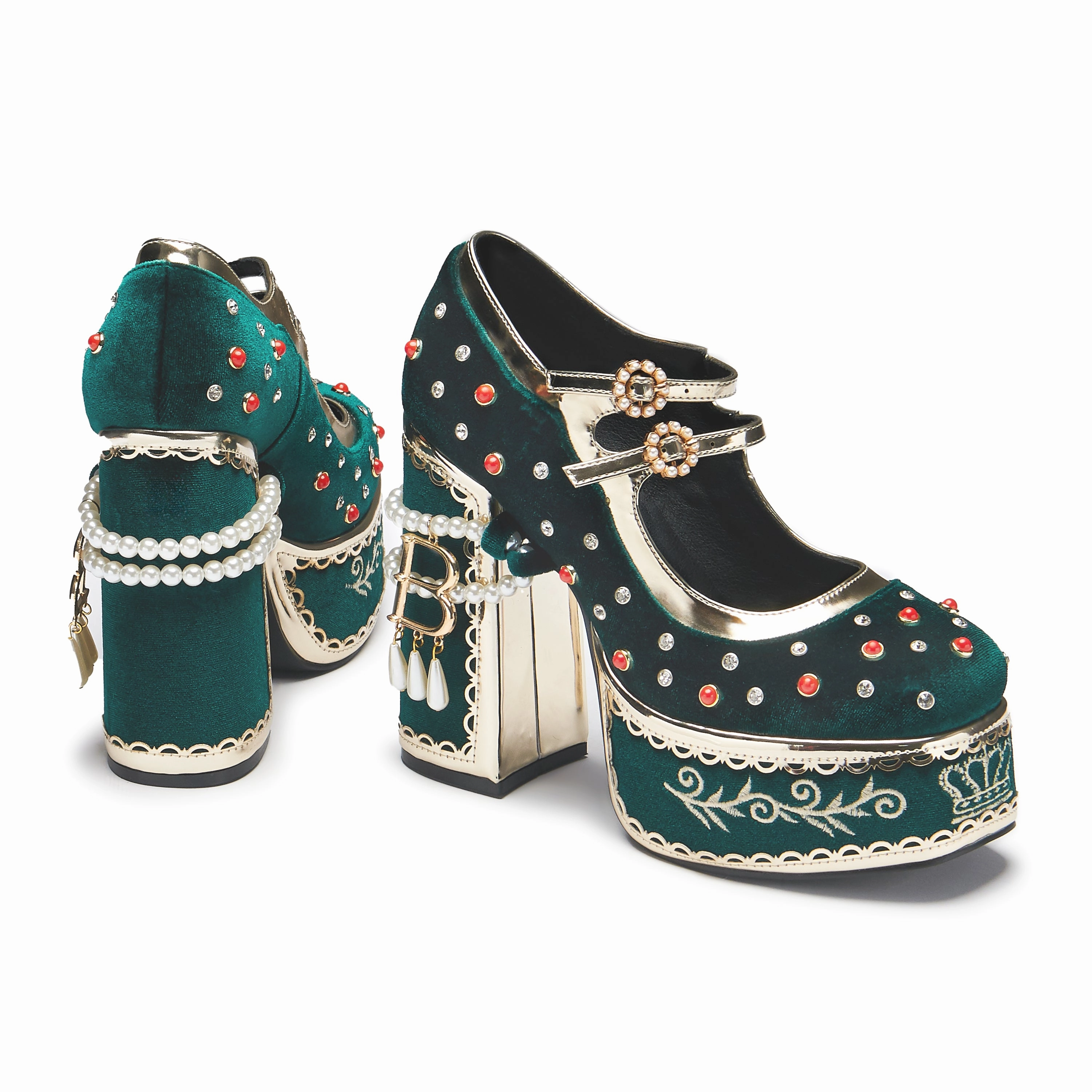 Converse Mary Jane Infant Shoes Boleyns Revenge Bejewelled Velvet Heels - Green