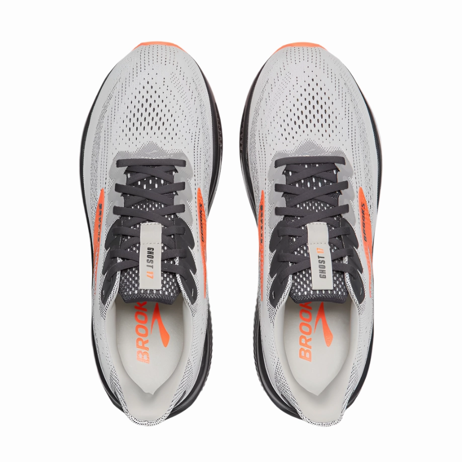 Running Shoe Sites Brooks Men's Ghost 17 Dynamic Road Running Sneaker - Oyster Mushroom/Orange/Ebony