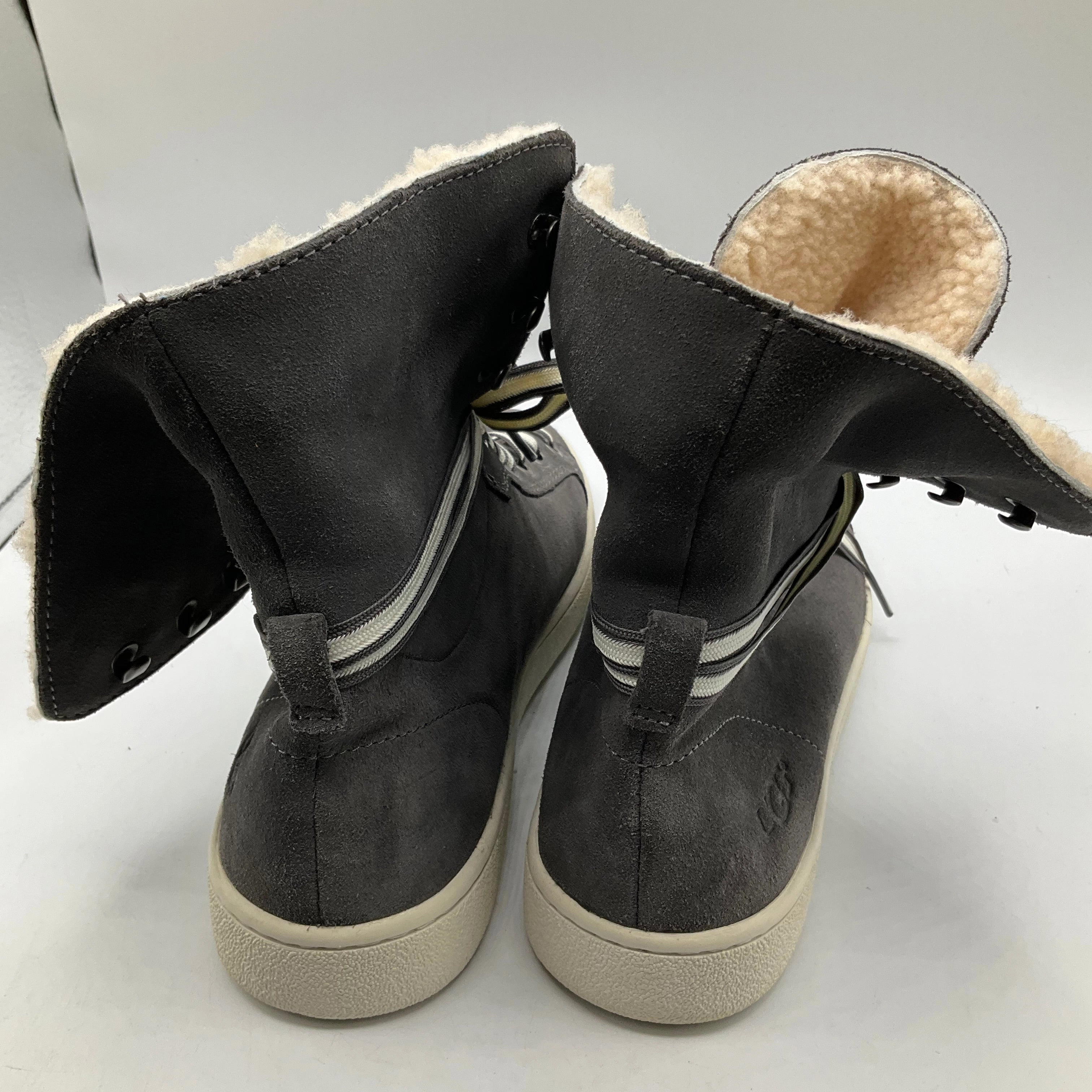 Boots Ankle Flats By Ugg In Grey, Size: 8 Natural Leather Ankle Boots