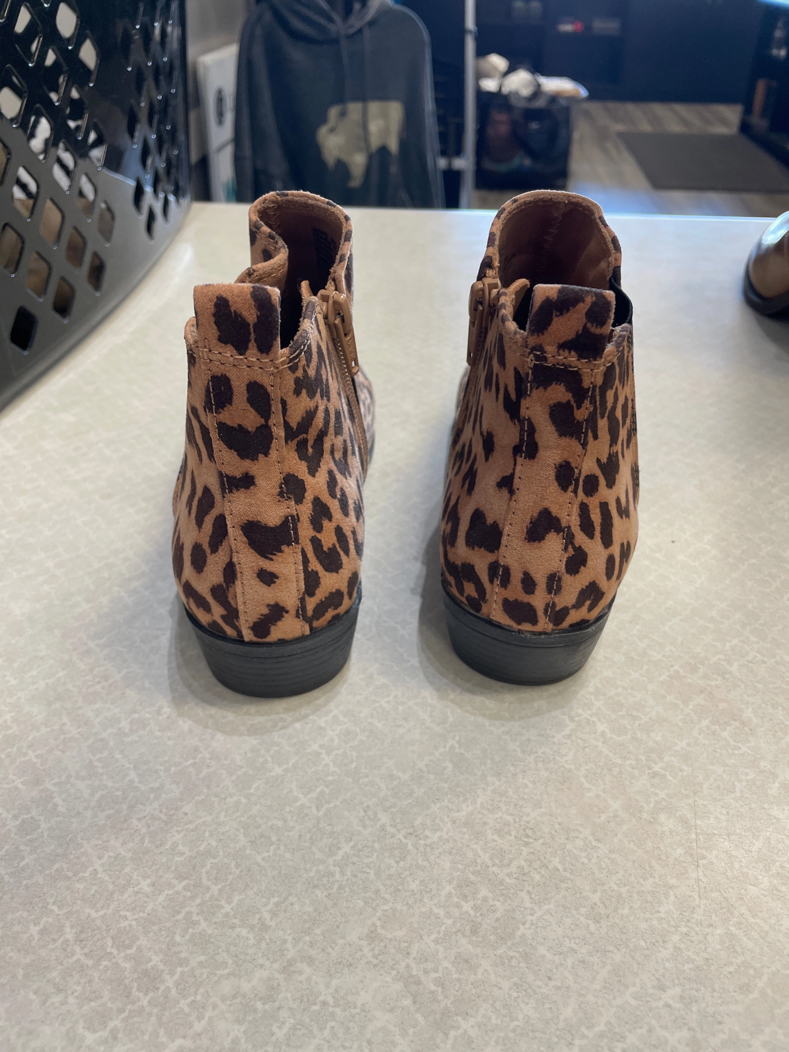 Suede Peep Toe Ankle Boots Boots Ankle Heels By So In Animal Print, Size: 6.5