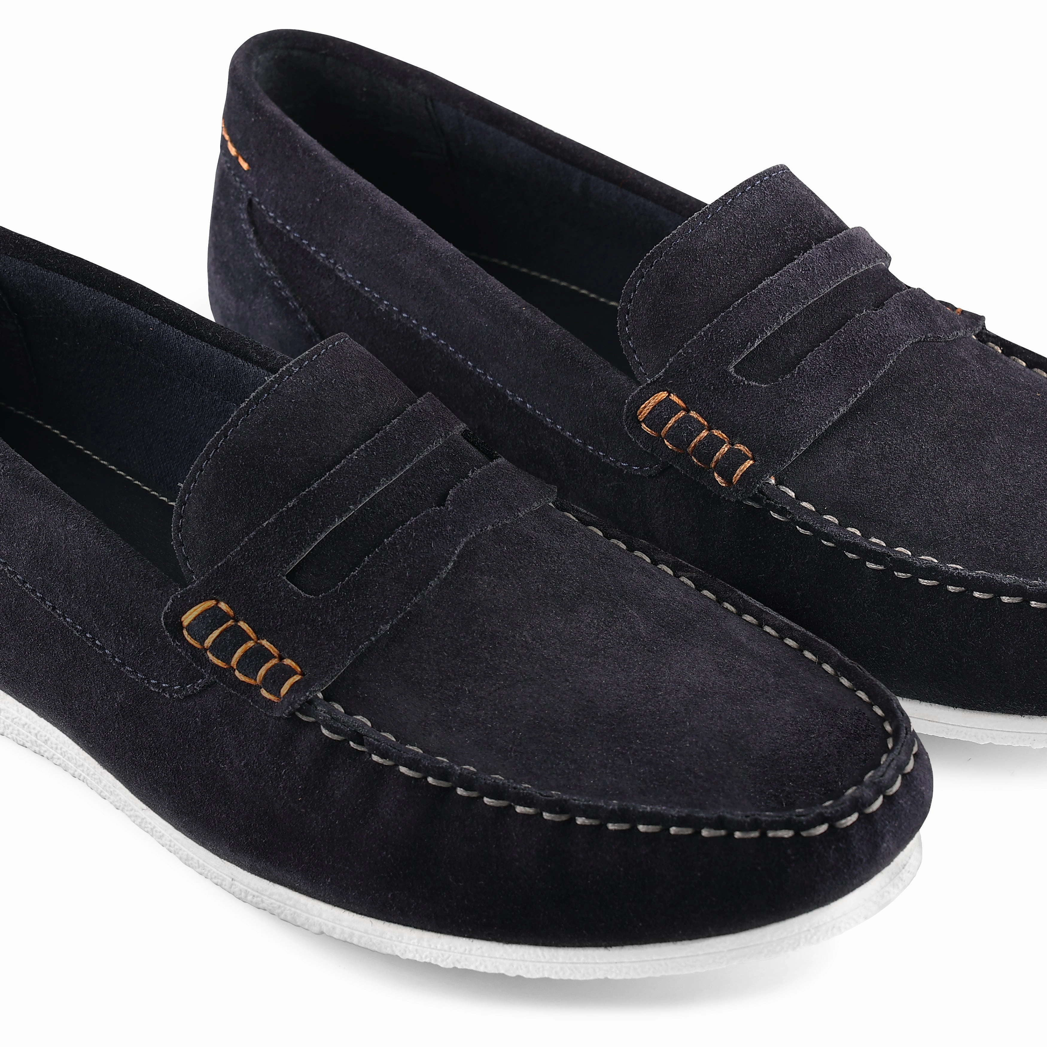 Stanhope Suede Leather Penny Loafers - Navy Elaina Loafers