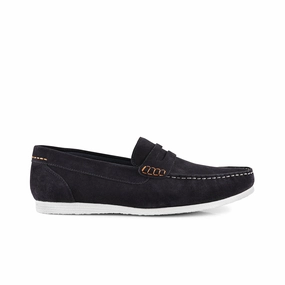 Stanhope Suede Leather Penny Loafers - Navy Slip On Leather Loafers