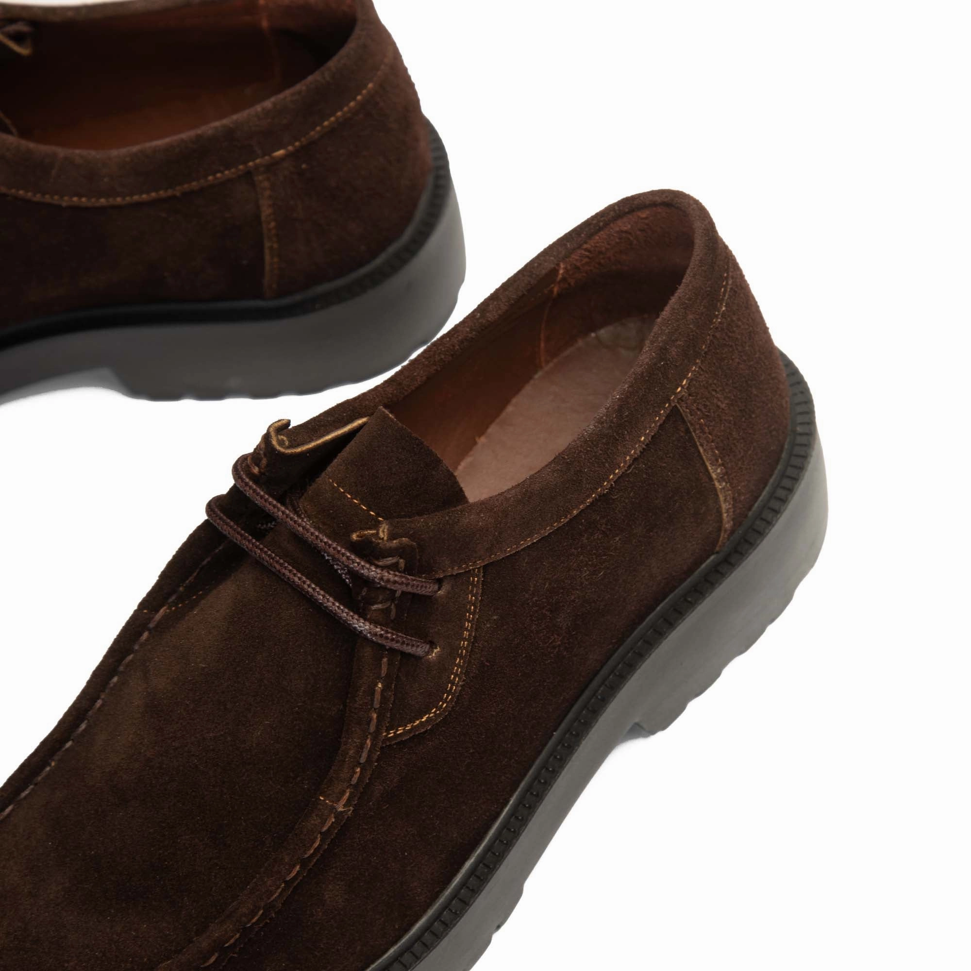 Leather Lace Up Flat Shoes Brio Genuine Suede Shadow Walker -BROWN