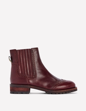 Women's Casual Chelsea Boots Brogue Detail Chelsea Boots-Oxblood