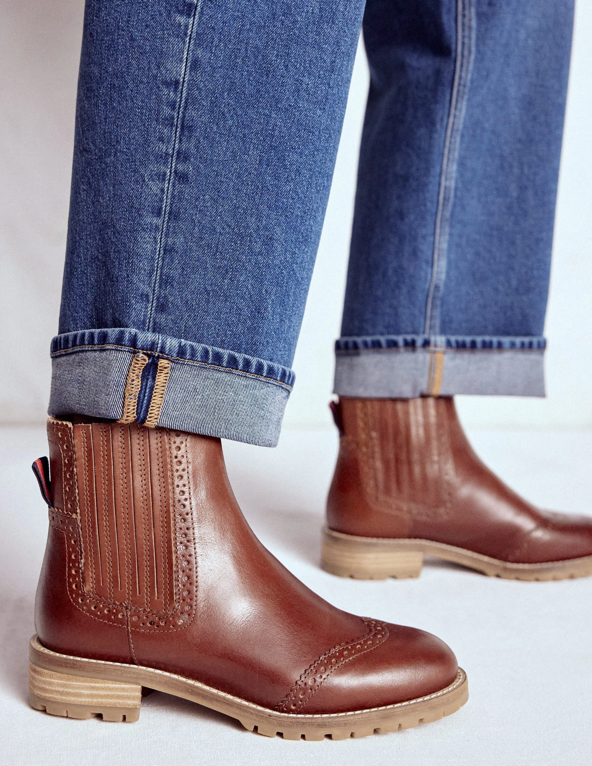 Brogue Detail Chelsea Boots-Tan David Preston Chelsea Boots