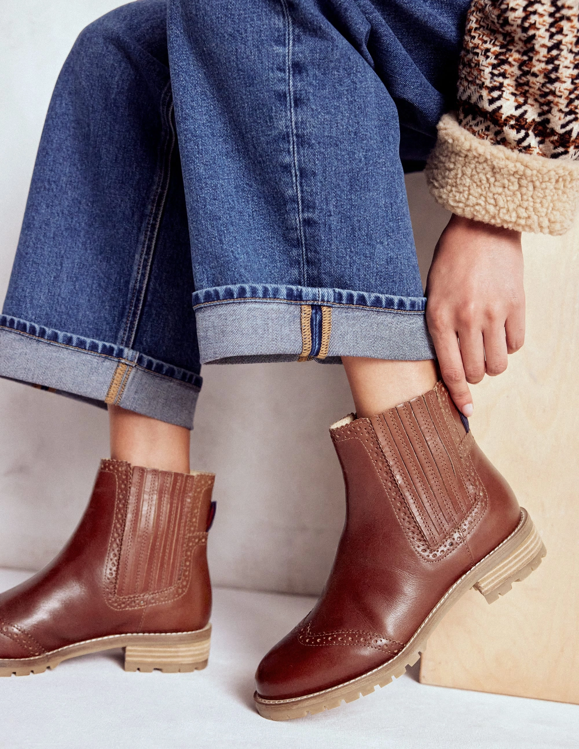 Winter Waterproof Chelsea Boots Brogue Detail Chelsea Boots-Tan