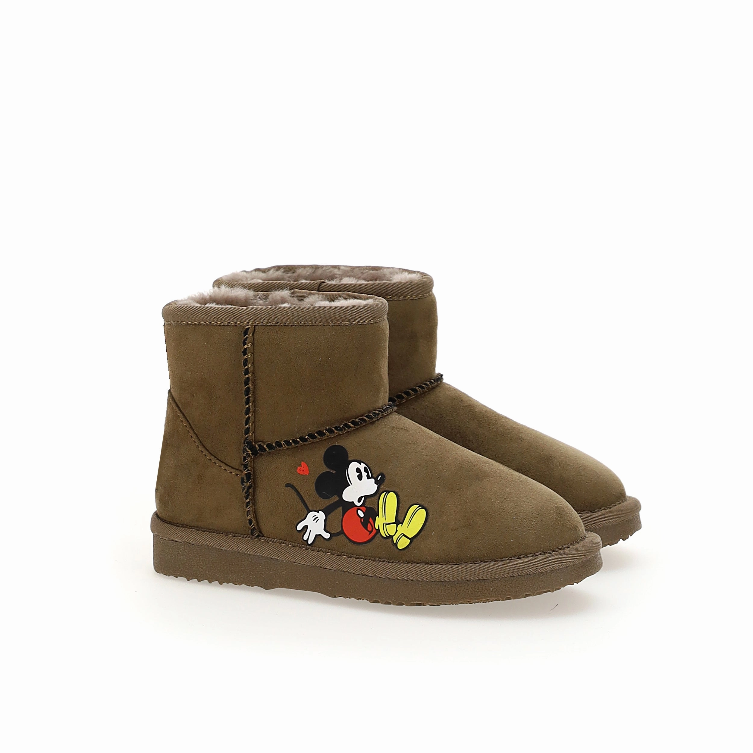 Cow Print Boots Brown Mickey Faux Fur Boots