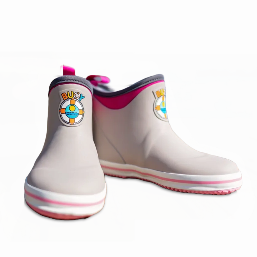 Buoy Children's Pink & Grey Rubber Slip On Deck Boots BB104 Zero Drop Work Boot