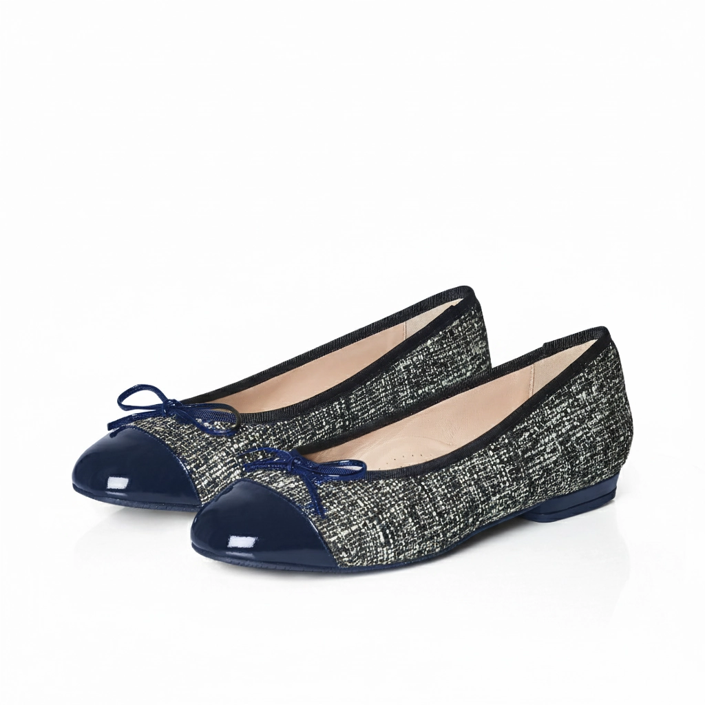 Walking Shoes For Flat Feet And Bunions Corrine Extra-Wide Fit Flats - Navy Tweed
