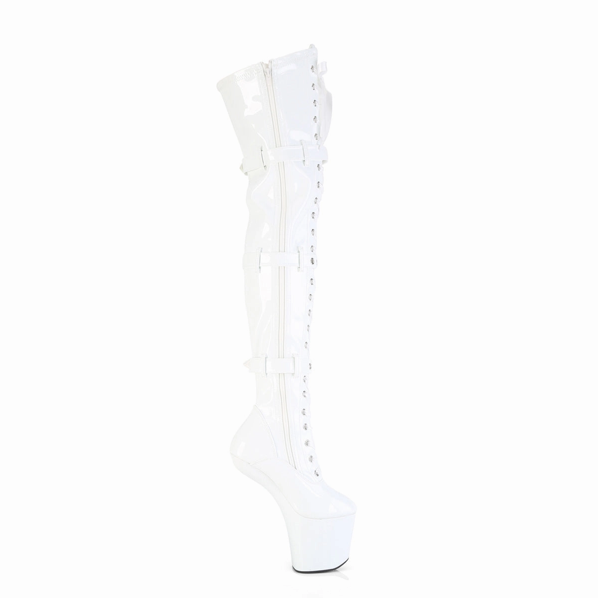 8 Inch Heelless CRAZE-3028 White Patent Skinny Jeans And Chelsea Boots