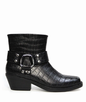 Velez Black Croc *FINAL SALE* Black Boots Flat Ankle