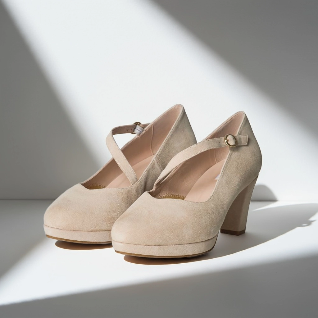 Clare Wide Fit Platform Heels - Almond Suede High Heels For Work