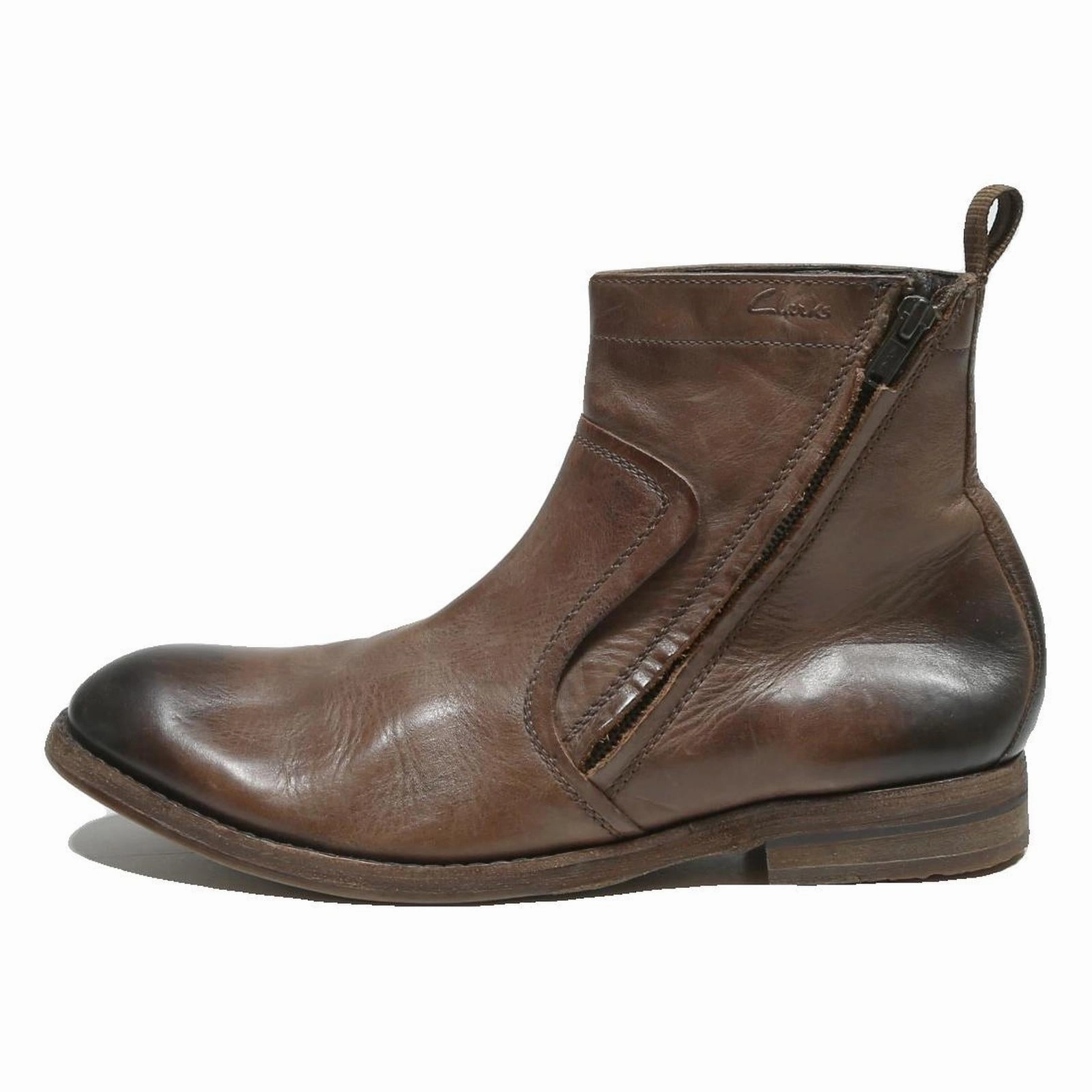 CLARKS Mens Brown Leather Ankle Boots UK 11 Side Zip Casual Fashion Best Light Hiking Boots