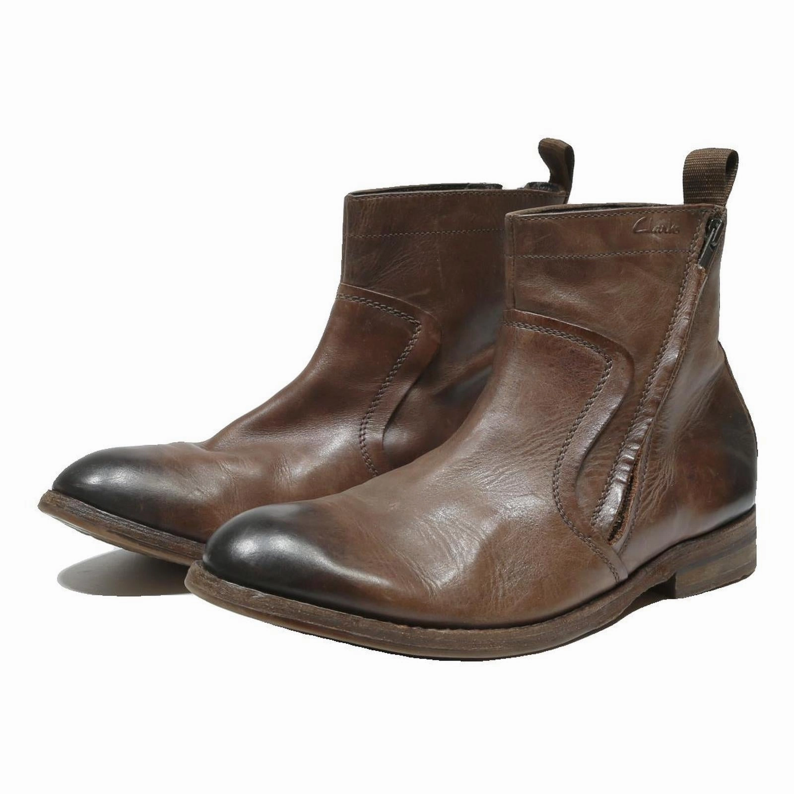 CLARKS Mens Brown Leather Ankle Boots UK 11 Side Zip Casual Fashion North Face Trekking Boots