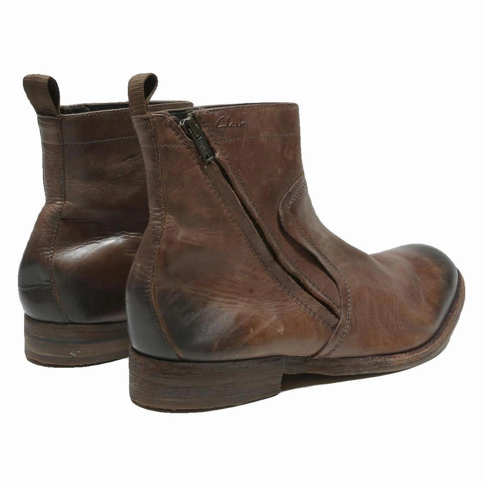 Youth Hiking Boots CLARKS Mens Brown Leather Ankle Boots UK 11 Side Zip Casual Fashion