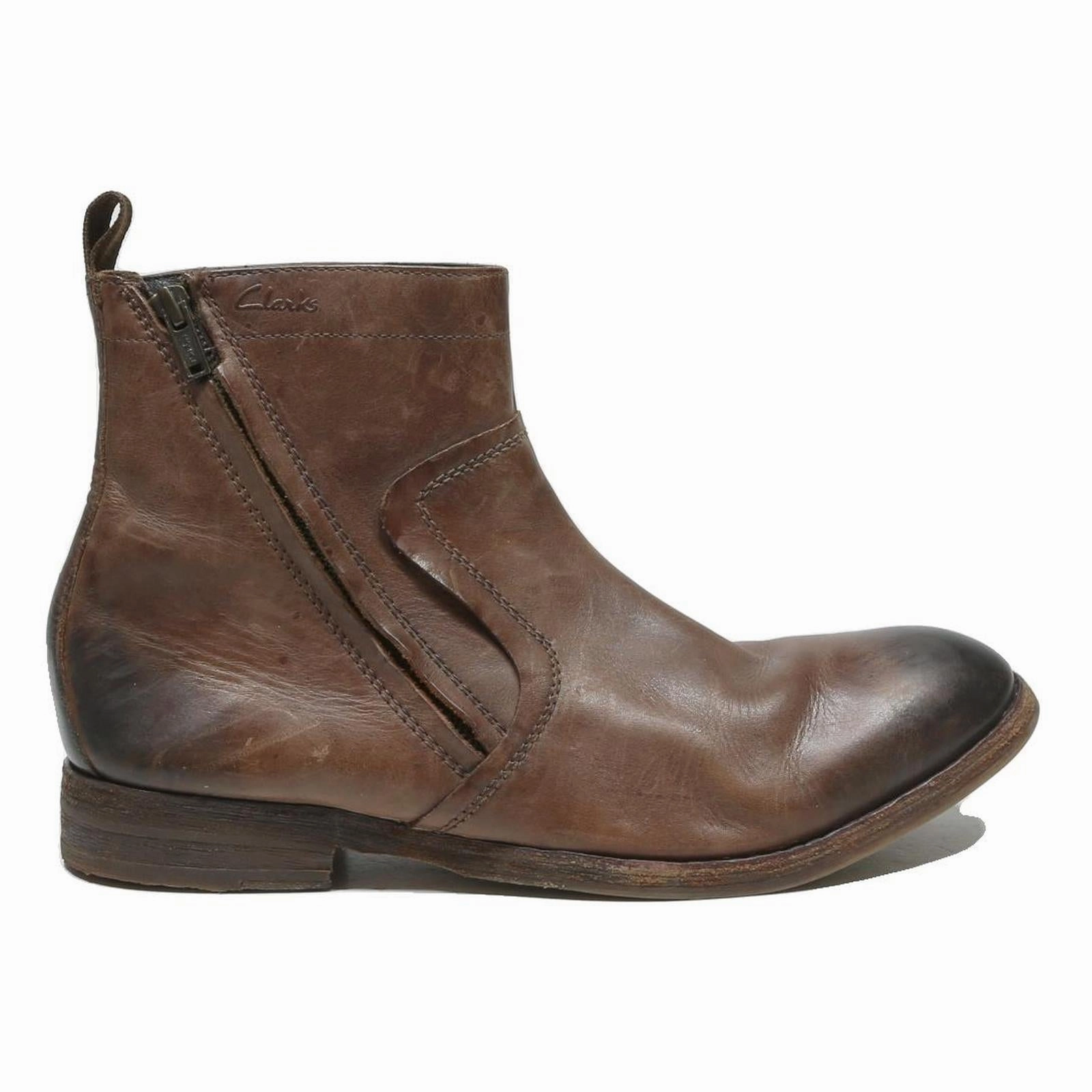 Nle Choppa Duck Boots CLARKS Mens Brown Leather Ankle Boots UK 11 Side Zip Casual Fashion