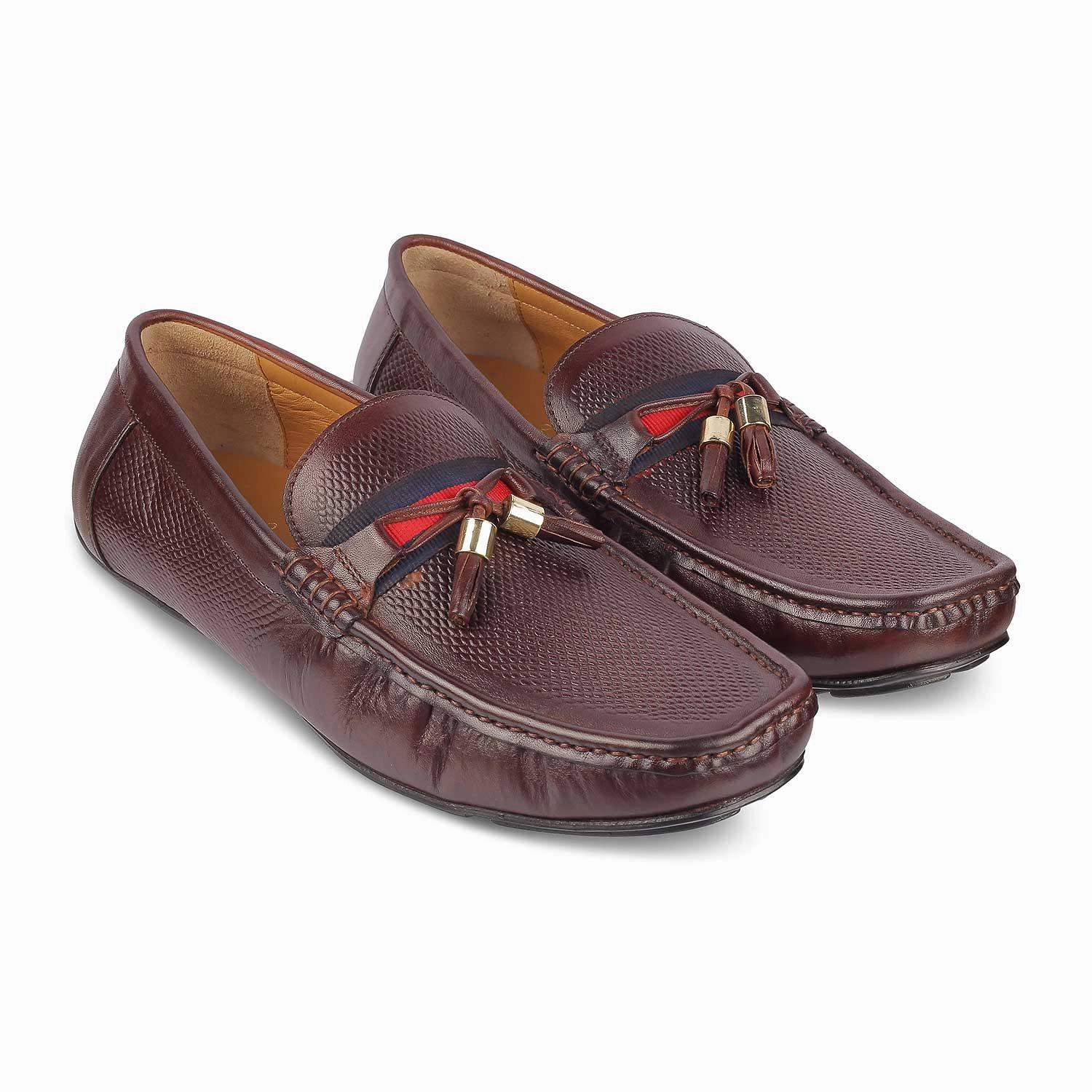 Tresmode Sotas Brown Men's Leather Driving Loafers Cowboy Boot Loafers
