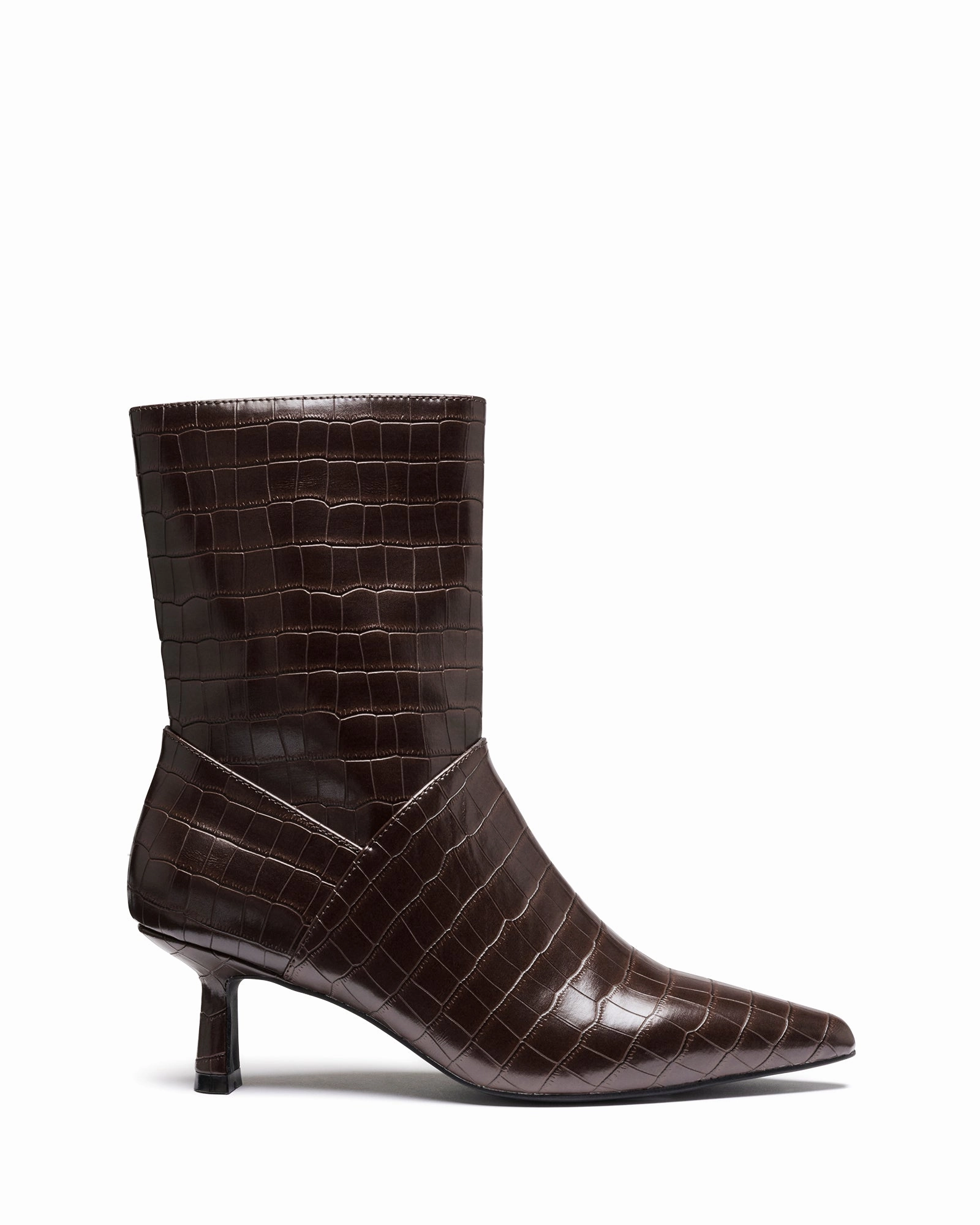 Kacee Ankle Boot Chocolate Croc White Lace Ankle Boots