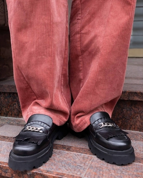 Chunky Loafers Black Grape Leather Loafers Wide Fit Flat Mary Jane Shoes