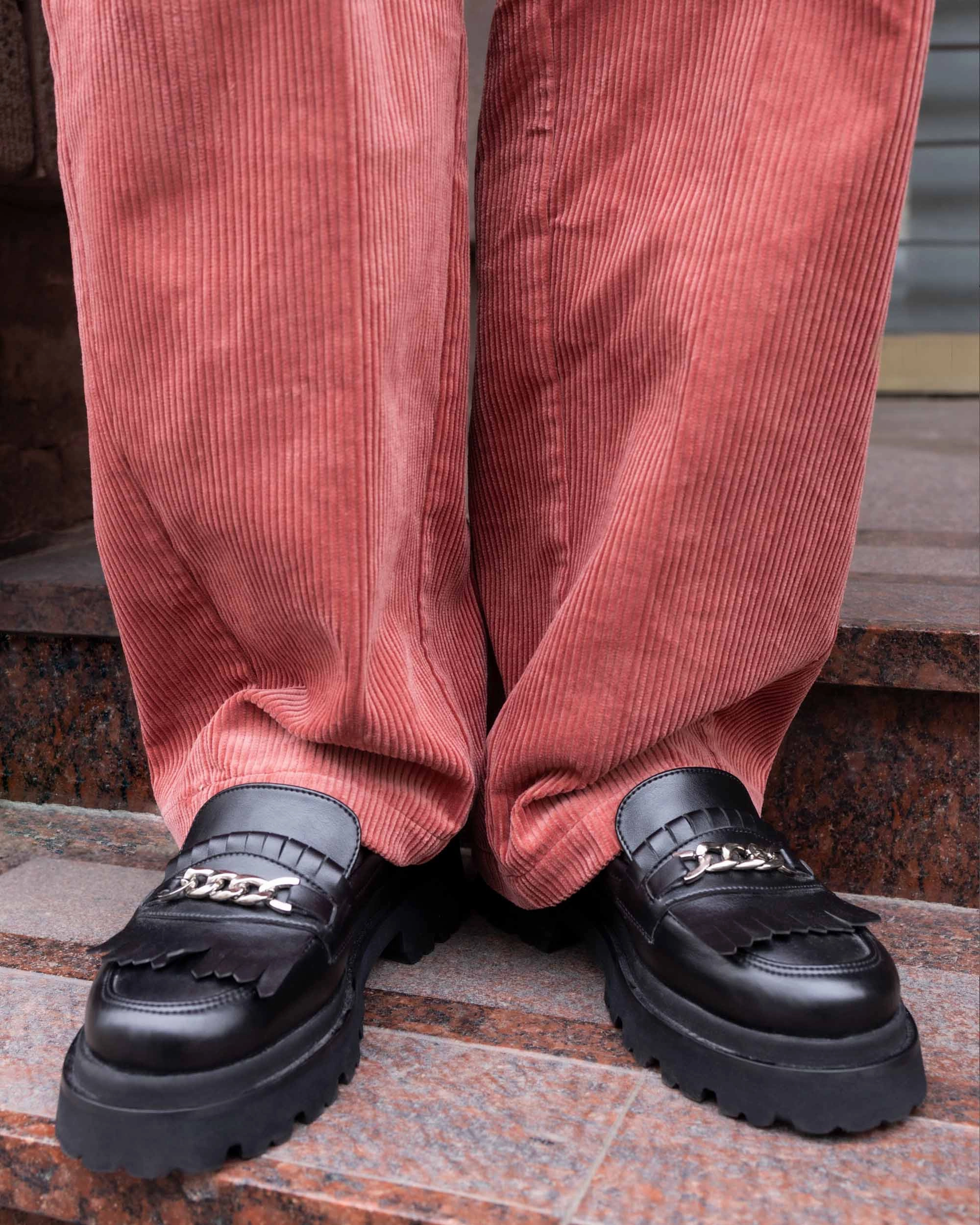 Chunky Loafers Black Grape Leather Loafers Knitting Shoes