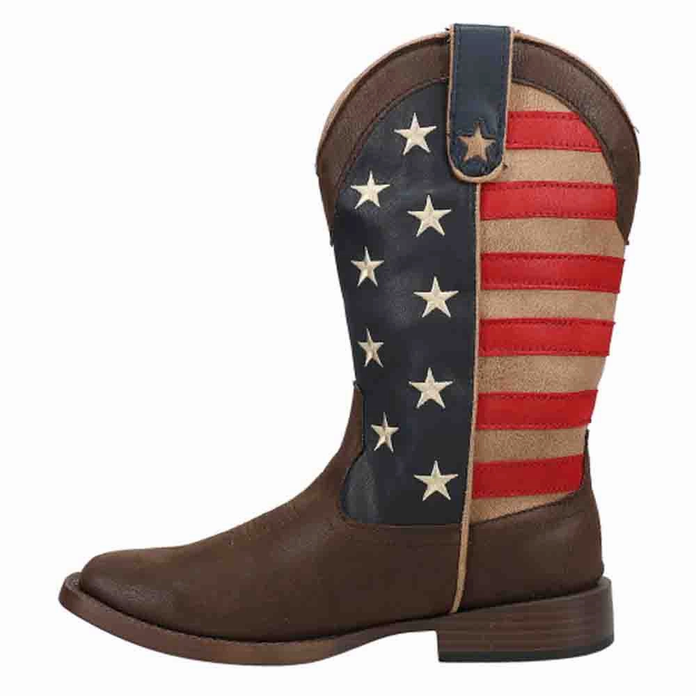 American Patriotic Square Toe Cowboy Boots (Big Kid) Heeled Knee High Boots