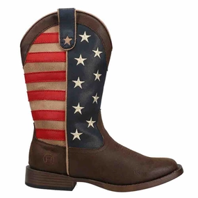 American Patriotic Square Toe Cowboy Boots (Big Kid) Work Boots Composite Toe