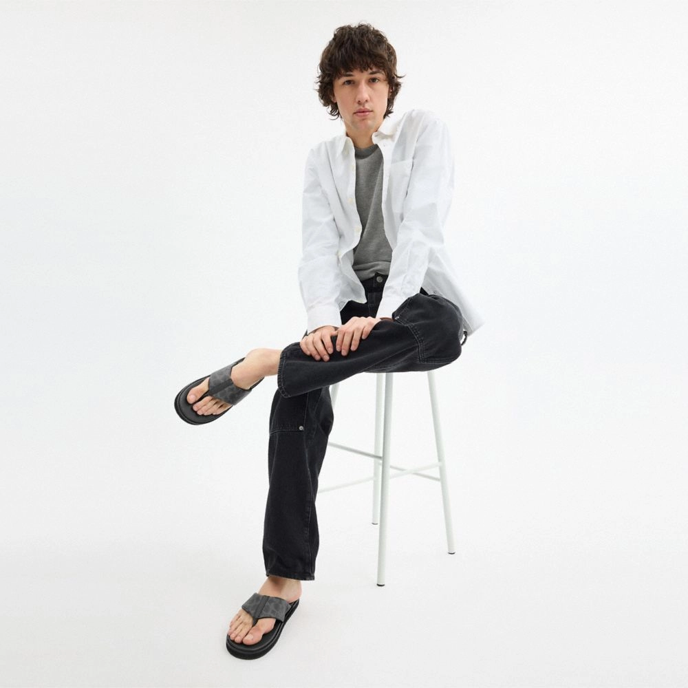 Coach Flip Flop In Signature Canvas Charcoal Multi Walk In His Footsteps Flip Flops
