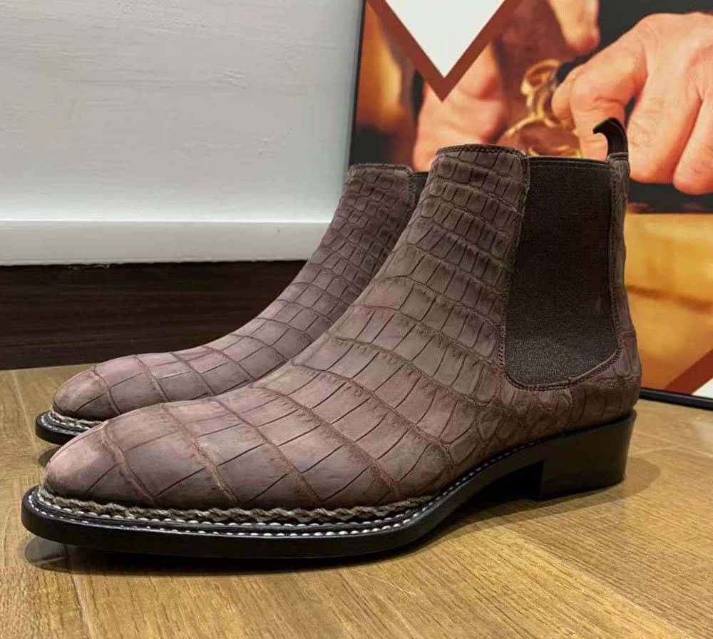 Crocodile Shoes Men's Sanded Crocodile Leather Norwegian Stitch Chelsea Boots Chelsea Boots Business Casual